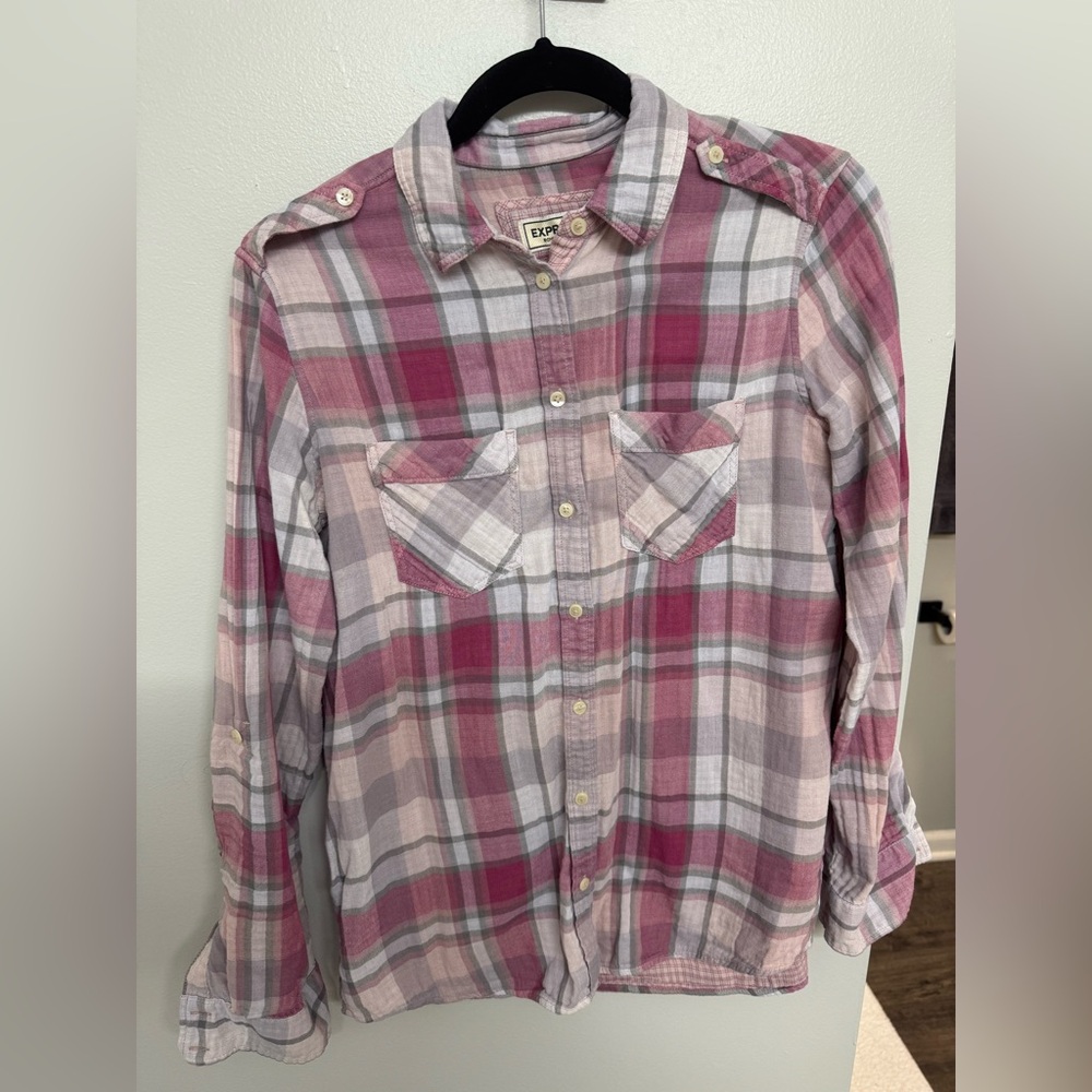 Express Pink Plaid Shirt